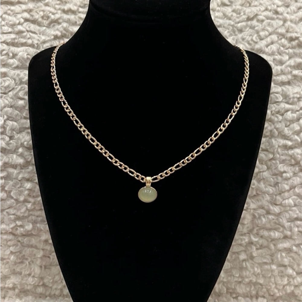 Natural Jade Stone Pendant Layered Gold Chain Necklace